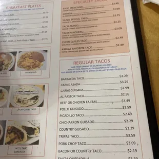 Part of their menu