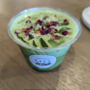 Rose matcha latte
