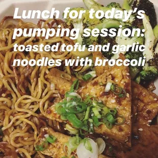 Toasted tofu and garlic noodles with broccoli