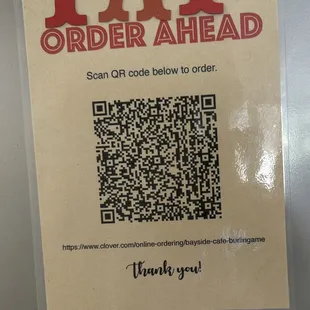 QR code for ordering