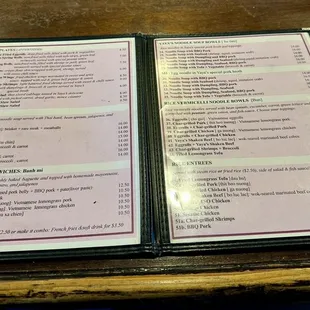 the menu of the restaurant