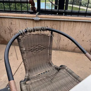 Busted chair.  Filthy flooring.  Tables as well.  Hasn&apos;t been swept in months.
