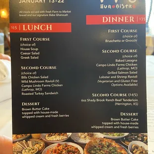 KC Restaurant Week special menu for lunch and dinner.