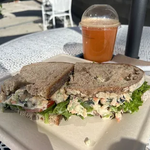 Vegan tuna sandwich and a fresh juice