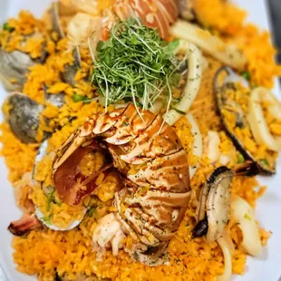  plate of seafood and rice