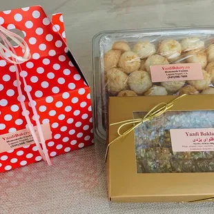 a box of cookies and a bag of cookies