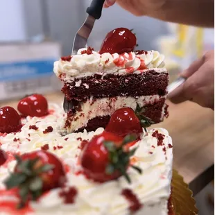 a piece of cake being cut