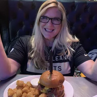 Wife about to devour the Bubba Burger.