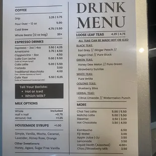Drink menu