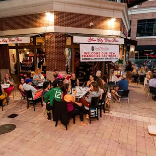 people eating outside