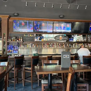 a bar with several televisions
