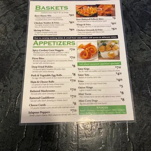 Bar food menu