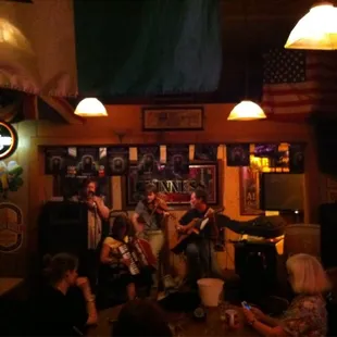a band playing in a pub