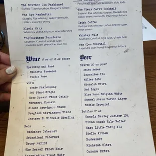 Drink menu