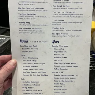 Drink menu