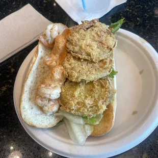 Fried green tomatoes &amp; shrimp po boy