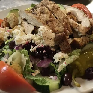 Greek Salad with Grilled Chicken Breast
