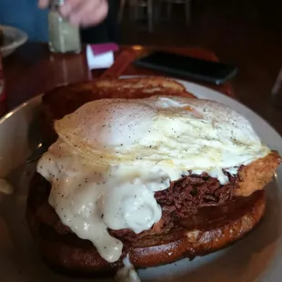 Open faced brunch sandwich.