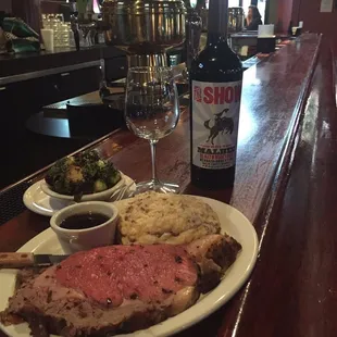 Our Traditional Holiday 10oz Prime Rib Dinner is Back! Pairs great with "The Show" Malbec! Available after 4pm for a limited time!