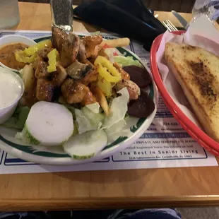 Buffalo chicken salad with garlic toast
