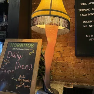 a lamp and sign