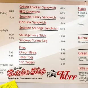 the menu for the restaurant