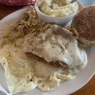 Chicken fried steak breakfast.
