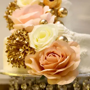 a close up of a wedding cake