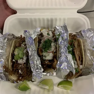 Left to right Best Pork, Chicken Macha, Carnitas