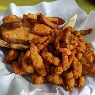 Clam strip and chips.