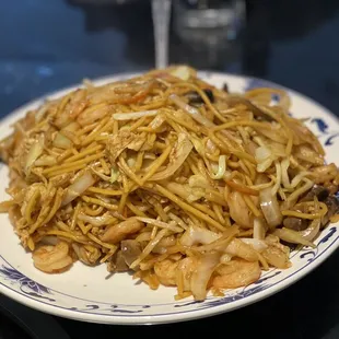 a plate of stir fried noodles