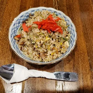 $5 special fried rice with a purchase of a ramen (egg, crab meat, &amp; pork fried rice)