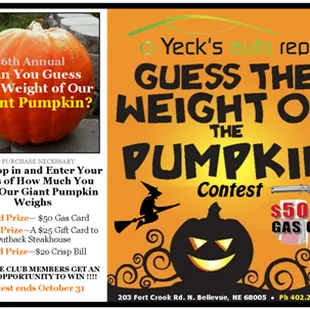 Guess the Weight of the Pumpkin Contest, during the month of October