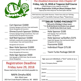 Annual NAPA AutoCare Centers Golf Outing every July - proceeds to benefit our local Veterans