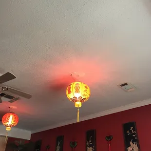 a red wall and ceiling