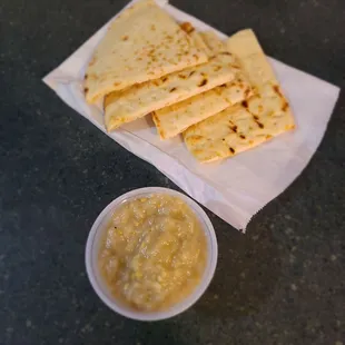 Pita and garlic eggplant spread