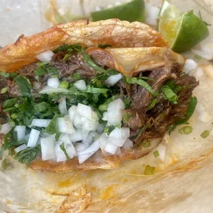 a close up of a taco
