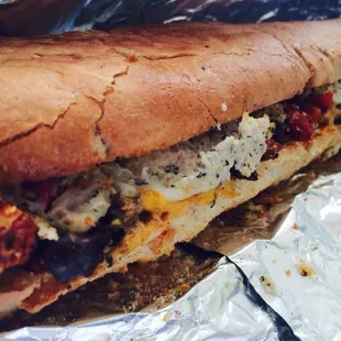 Pesto bello with double spicy chicken. Amazing in every way, including presentation