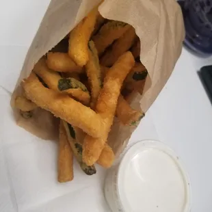 Big bag of fried zucchini. Not oily. $7