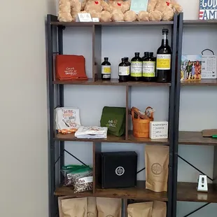 a shelf full of food items