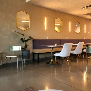 tables and white chairs