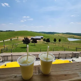 two drinks on a wooden table