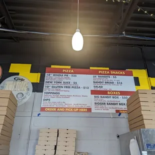 The pizza menu above where you order