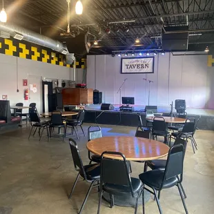 tables and chairs in a large room