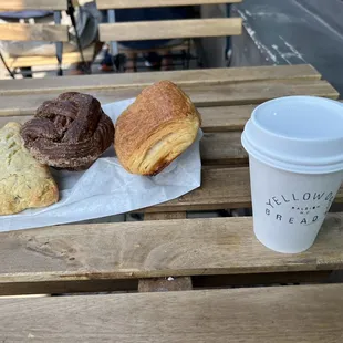 rosemary scone, chocolate morning bun, and pimento cheese croissant.