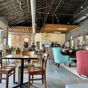 people sitting at tables in a coffee shop