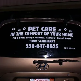 White Lettering on Back Window