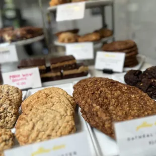 a display of cookies and pastries