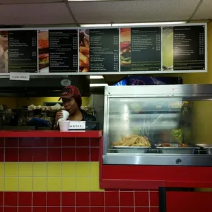 Half of the counter (where the wings and wedges are kept hot)