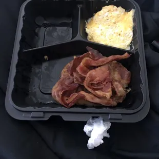 Bacon platter comes with home fries and scrambled eggs
